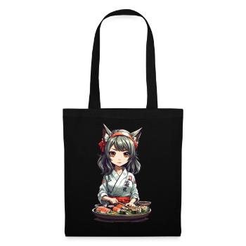 Kawaii Anime Sushi Girl mit Katzenohren Design - Stoffbeutel - Schwarz - Vorne