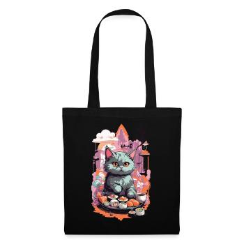 Kawaii Katze Sushi Pastell Liebhaber Japan Style - Stoffbeutel - Schwarz - Vorne