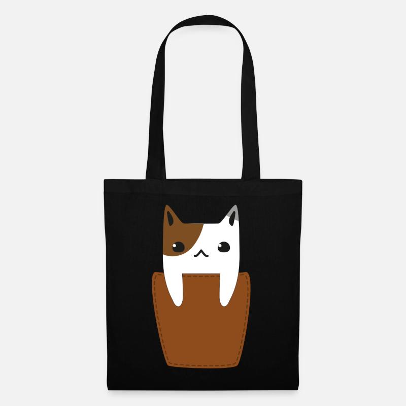 Brusttasche mit Katze - Stoffbeutel - Schwarz