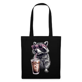 Waschbär Eiskaffee - Stoffbeutel - Schwarz - Vorne