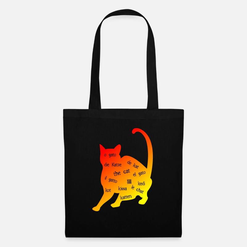 Multilinguale 'Katze' - Kreatives Design - Stoffbeutel - Schwarz