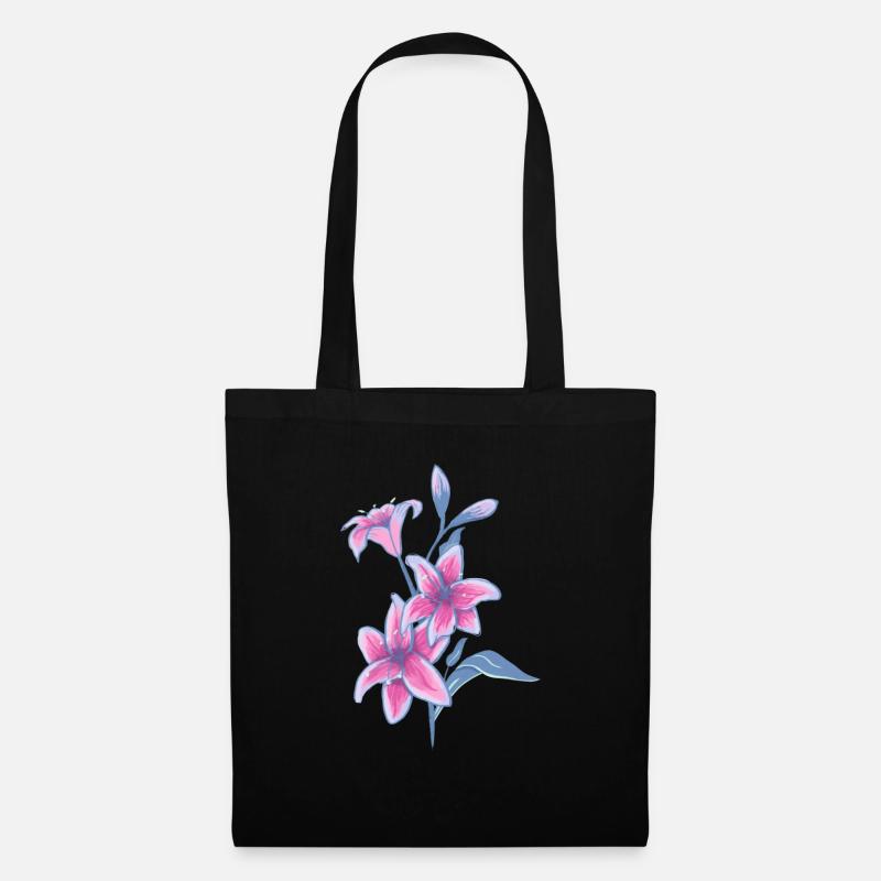 Lilien - Stoffbeutel - Schwarz