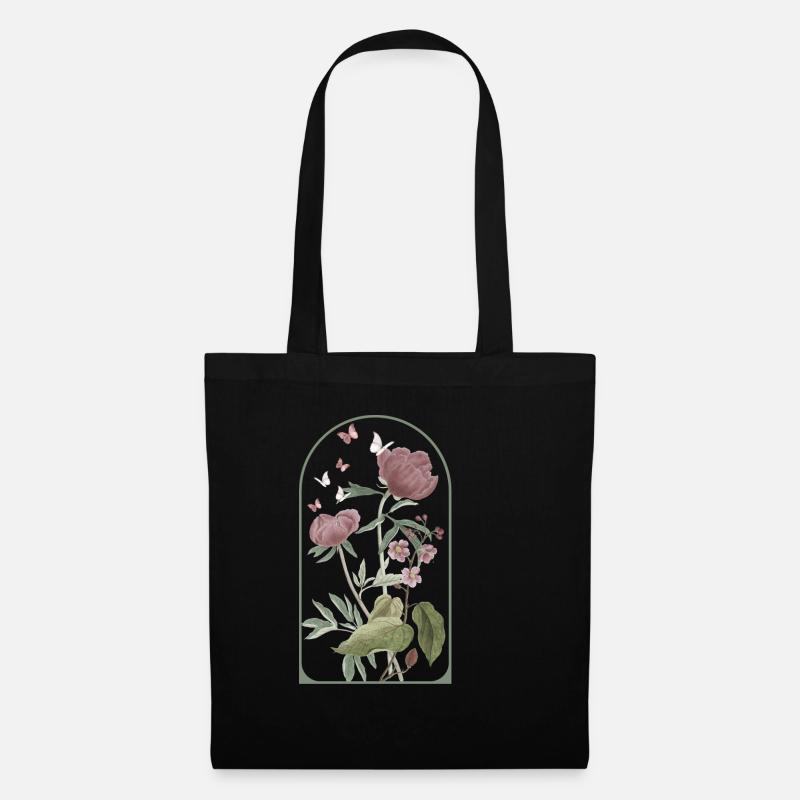 Böhmischer Blumenrahmen - Stoffbeutel - Schwarz