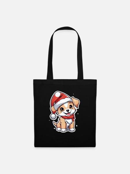Hund mit Weihnachtsmütze - Stoffbeutel - Schwarz