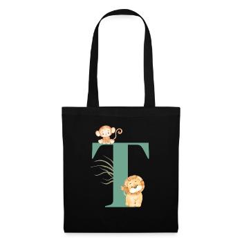 Lettre t vert animaux jungle - Sac en tissu - noir - Devant
