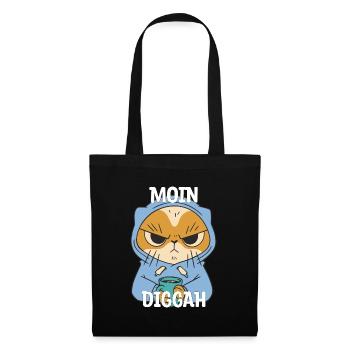 Moin Diggah Katze Kaffee Geschenk - Stoffbeutel - Schwarz - Vorne