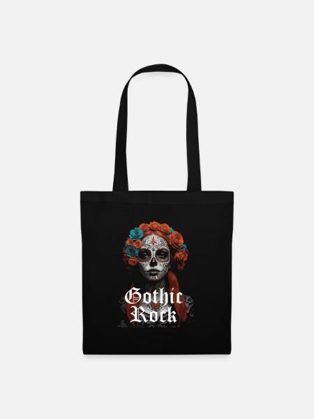 Gothic Rock Musik mit Frau Totenkopf Design - Stoffbeutel - Schwarz