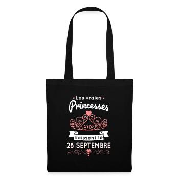 Anniversaire - Princesses naissent le 28 Septembre - Sac en tissu - noir - Devant