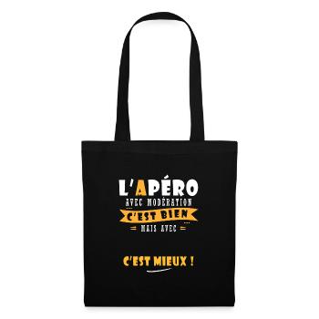 Prénom et Apero T shirt Humour à personnalisé - Sac en tissu - noir - Devant