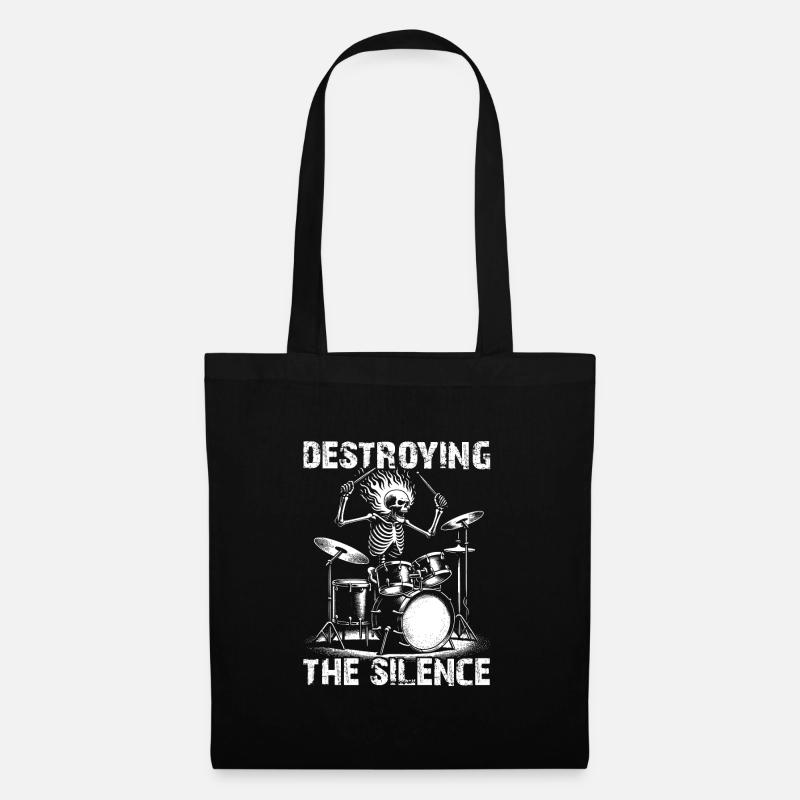 Drummer Skull Skelett am Drumset - Stoffbeutel - Schwarz