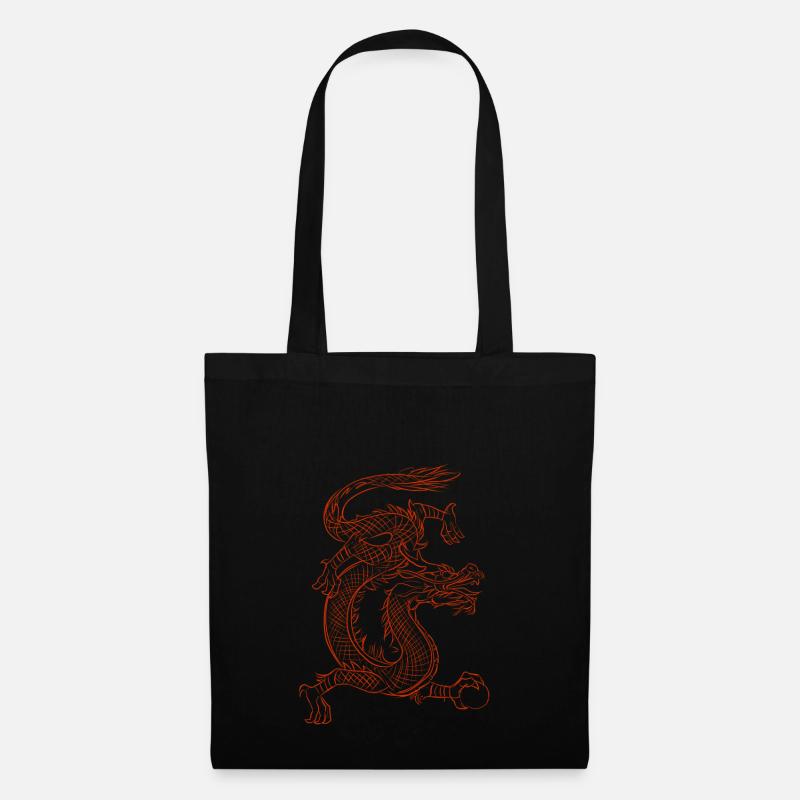 Roter japanischer Feuerdrache - Geschenk - Stoffbeutel - Schwarz