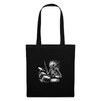Drummer Skull Skelett am Drumset - Stoffbeutel - Schwarz - Vorne