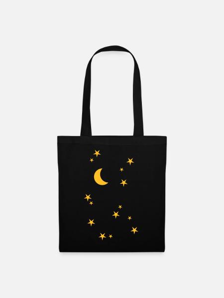 Nachthimmel mit Mond und Sternen - Stoffbeutel - Schwarz
