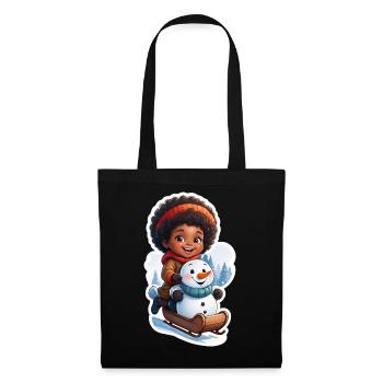 Bonhomme de neige adapté aux enfants sur le traîneau - Sac en tissu - noir - Devant