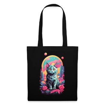 Magische Pastell Goth Katze mit Rosen Design - Stoffbeutel - Schwarz - Vorne