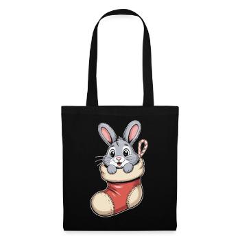 Lapin de Noël en chaussette câline - Sac en tissu - noir - Devant