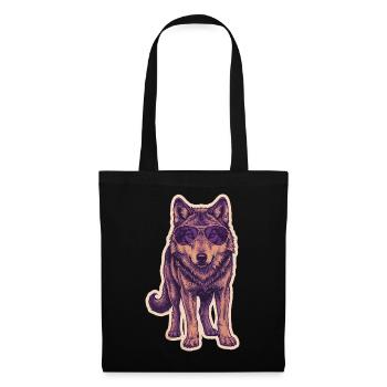 Loup avec des lunettes de soleil - Sac en tissu - noir - Devant
