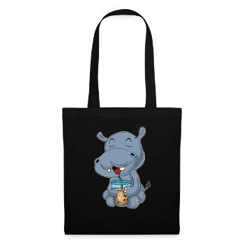 Bubble Tea Kawaii Hippo I Boba Tea Otaku Hippo - Stoffbeutel - Schwarz - Vorne