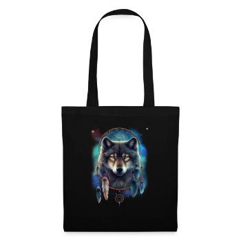 Wolf Space Dream Catcher Plumes spirituelles Wolf - Sac en tissu - noir - Devant