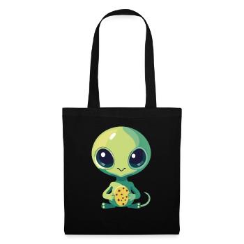 Alien mit Keks - Stoffbeutel - Schwarz - Vorne