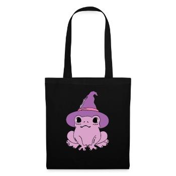 Grenouille violette avec chapeau de sorcière – Halloween Design - Sac en tissu - noir - Devant