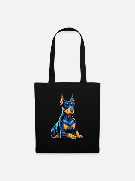 Dobermann sitzend mit Hundeblick - Stoffbeutel - Schwarz