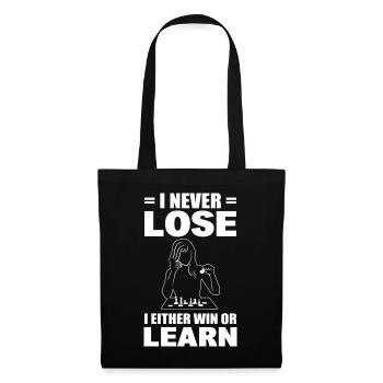 I Never Lose I Either Win Or Learn Schachtrainer - Stoffbeutel - Schwarz - Vorne