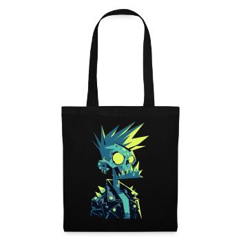 Zombie Punk Rocker – Crâne néon avec cheveux hérissés - Sac en tissu - noir - Devant