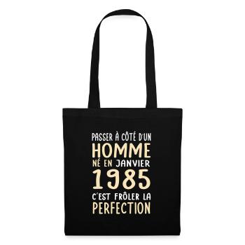 Anniversaire 40 ans - Né en Janvier 1985 - Sac en tissu - noir - Devant