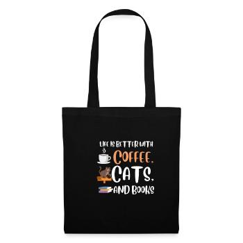Life is better with a Coffee Cats and Books Cat - Stoffbeutel - Schwarz - Vorne