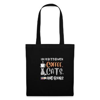 Life is better with a Coffee Cats and Books Cat - Stoffbeutel - Schwarz - Vorne