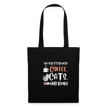 Life is better with a Coffee Cats and Books Cat - Stoffbeutel - Schwarz - Vorne