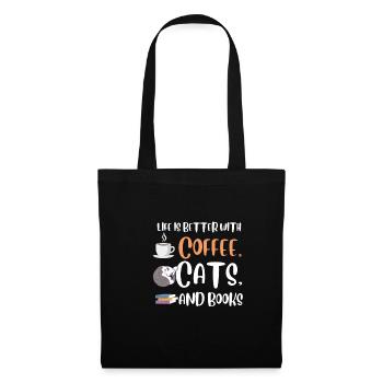 Life is better with a Coffee Cats and Books Cat - Tote Bag - black - Front