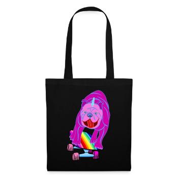 Skateboard Chien Carlin Bulldog Licorne Arc-en-ciel - Sac en tissu - noir - Devant