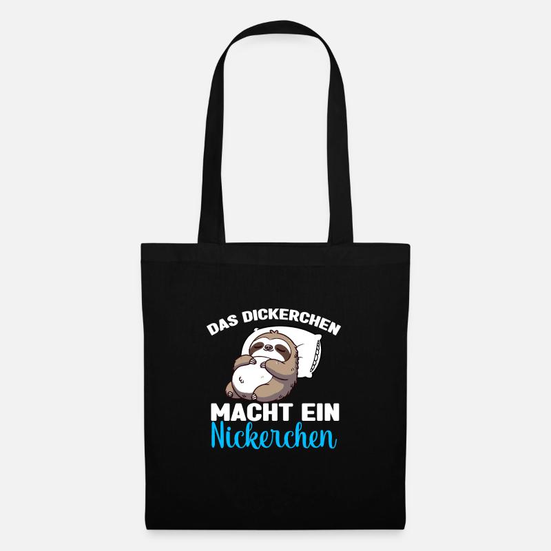 Faultier Schlafshirt Dickerchen macht Nickerchen - Stoffbeutel - Schwarz