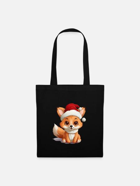 Weihnachtspfote: Niedlicher Fuchs mit Mütze 2 - Stoffbeutel - Schwarz