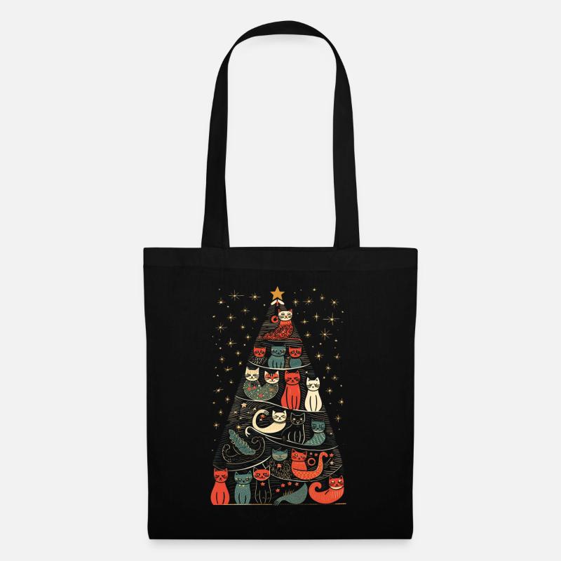 Katzen Tannenbaum Weihnachten Christbaum - Stoffbeutel - Schwarz