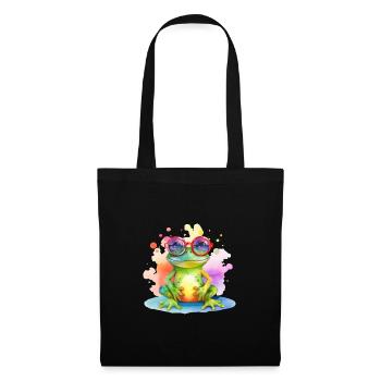 Grenouille fraîche colorée avec des lunettes de soleil - Sac en tissu - noir - Devant