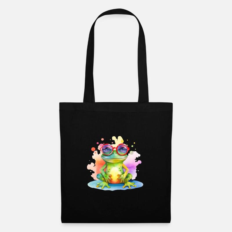 Bunter cooler Frosch mit Sonnenbrille - Stoffbeutel - Schwarz