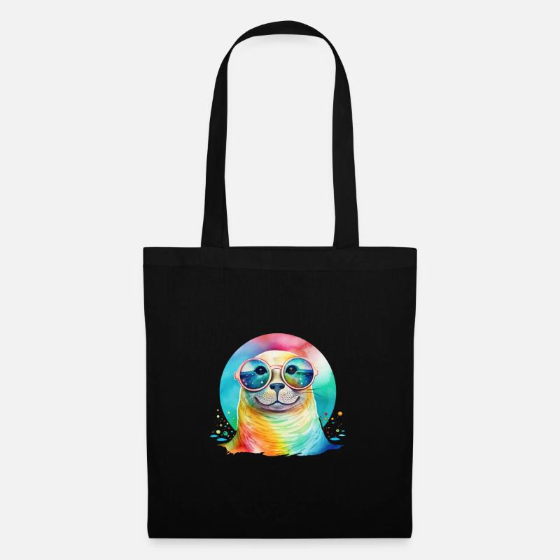 Bunter cooler Seehund mit Sonnenbrille - Stoffbeutel - Schwarz