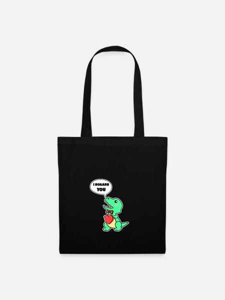 Valentinstag Dino schenkt dir sein Herz Geschenk - Stoffbeutel - Schwarz