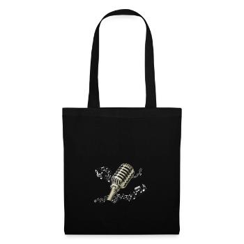 Mikrofon Noten Musik vintage Geschenk Harmonie - Stoffbeutel - Schwarz - Vorne