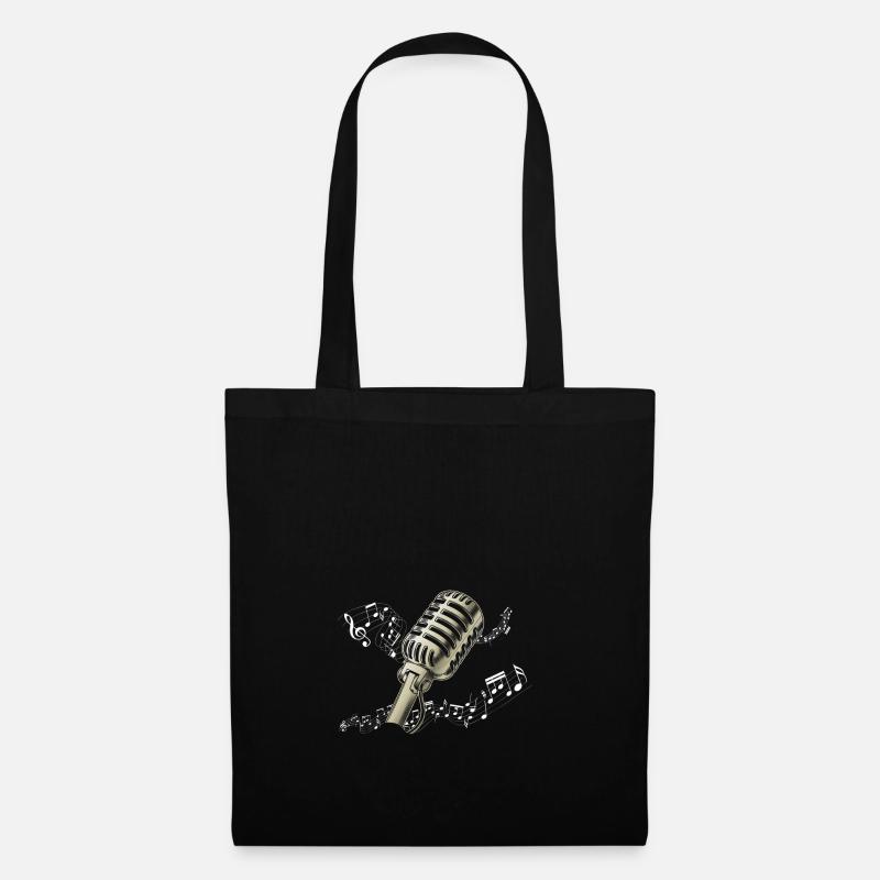 Mikrofon Noten Musik vintage Geschenk Harmonie - Stoffbeutel - Schwarz