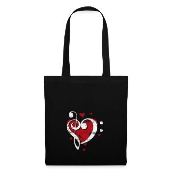 Treble clef bass clef clef heart - Tote Bag - black - Front
