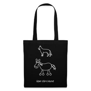 über färt hund, lustiges Pferd mit Rädern und Hund - Stoffbeutel - Schwarz - Vorne