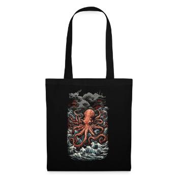 Ukiyo-E Kunst Stil Kraken Tiefsee Magie und Meer - Stoffbeutel - Schwarz - Vorne