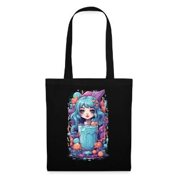 Gothic Kawaii Anime Milkshake Girl Süßigkeiten - Stoffbeutel - Schwarz - Vorne