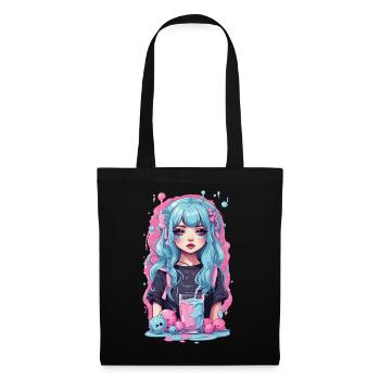 Kawaii Anime Girl Gothique Milkshake Manga Design - Sac en tissu - noir - Devant