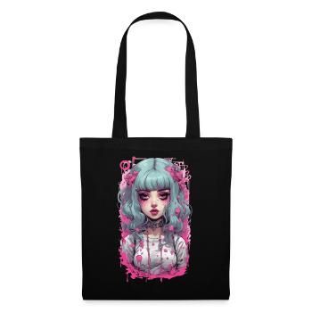 Kawaii Psycho Goth Girl Pastel Aesthetic Design - Stoffbeutel - Schwarz - Vorne