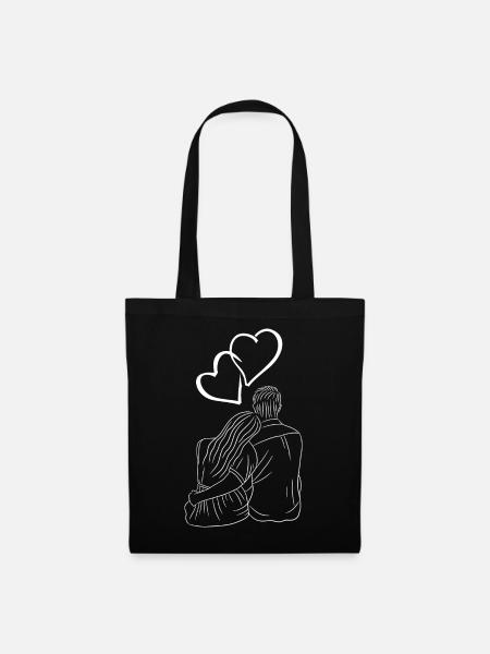 Paar Liebe Herz Silhouette - Stoffbeutel - Schwarz